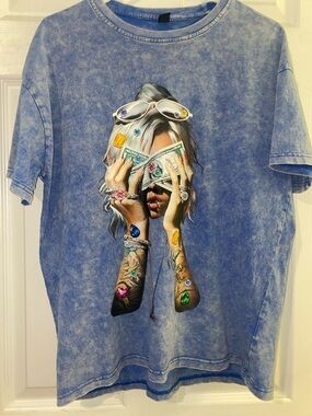 NFINITY Blue Graphic Art Print with Gemstone Figure